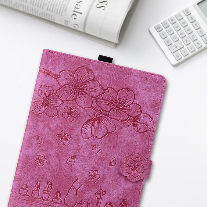 Dteck Case for All-New Amazon Kindle Fire HD 10 &amp 10 Plus Tablet (13th/11th Generation 2023/2021 Release) 10.1 Premium PU Leather Embossed Flower Folio Stand Case Cover with Pencil HolderRose