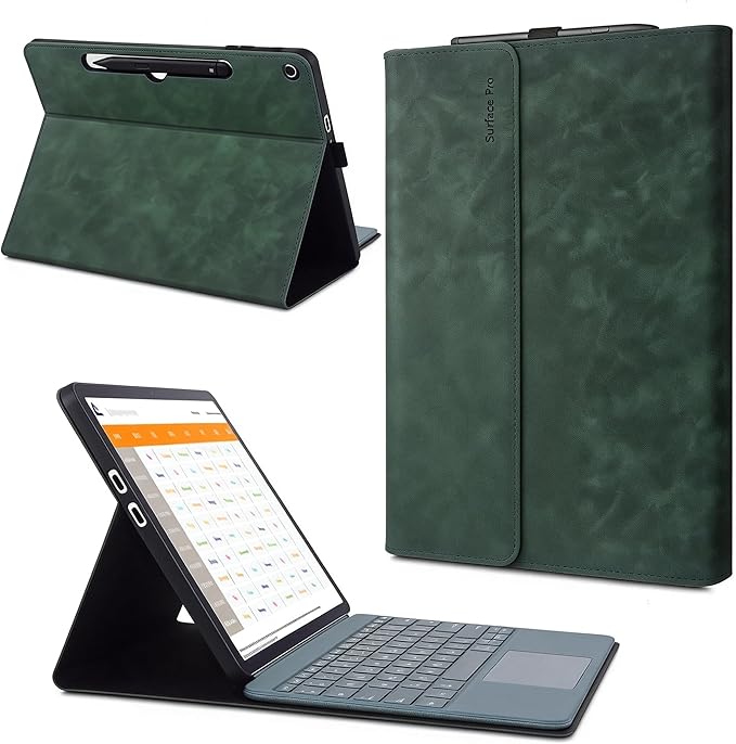 Professional Multi-Angle Tablet Case for Microsoft Surface Pro 12 2025 | PU Leather &amp Hard Shell Protective (Forest 12 Pro)