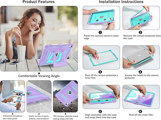 Soke Case for iPad (A16) 11th Generation 11-Inch 2025 /10th Generation 10.9-Inch 2022 with Screen Protector and Multi-Angle Kickstand Rugged Full Body Heavy Duty Protective Cover - Purple Green
