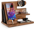 TESLYAR Wood Phone Docking Station for Men - Desktop or Nightstand Organizer - Birthday Gifts for Men Dad - Anniversary Idea from Wife - Key Holder Stand Wallet Watch &amp Essentials (Earth Beige)