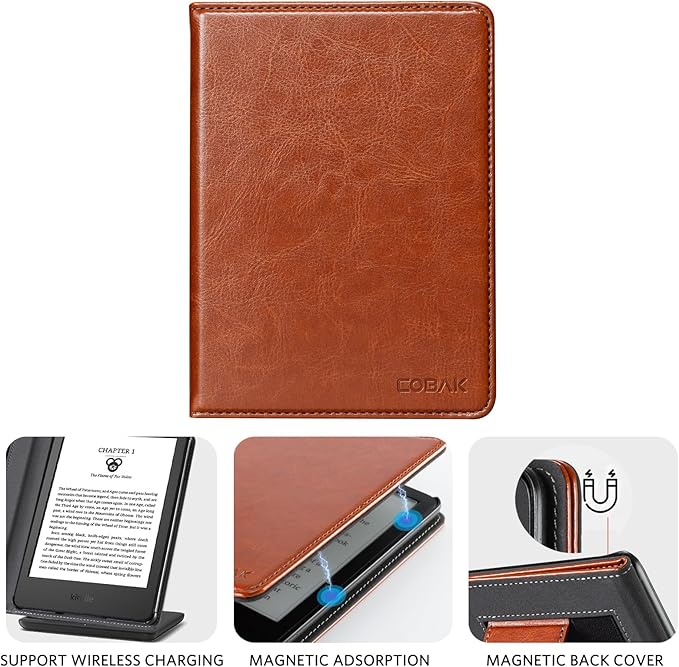 CoBak Case for 6 E-Reader - PU Leather Smart Cover with Auto Sleep/Wake &amp Hand Strap not Compatible with Kobo ClaraBrown
