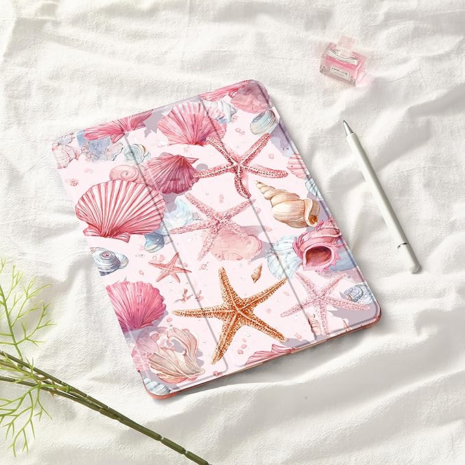 Idocolors Case for iPad 11 inch (A16 Chip) 2025 Generation 11th / iPad 10.9 inch 2022 10th Gen Built-in Pencil Holder with Soft TPU Shockproof Back Shell Auto Wake/Sleep Seashell-Pink