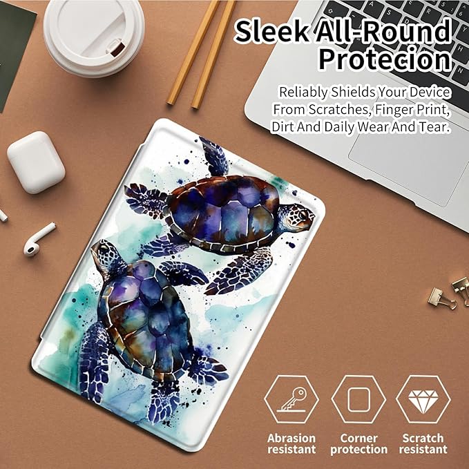 Case for All-New Kindle Fire 7 Tablet (12th Generation 2022 Release)360 Degree Rotating Swivel Stand Protective Cover for Fire 7 2022 TabletSea Turtle
