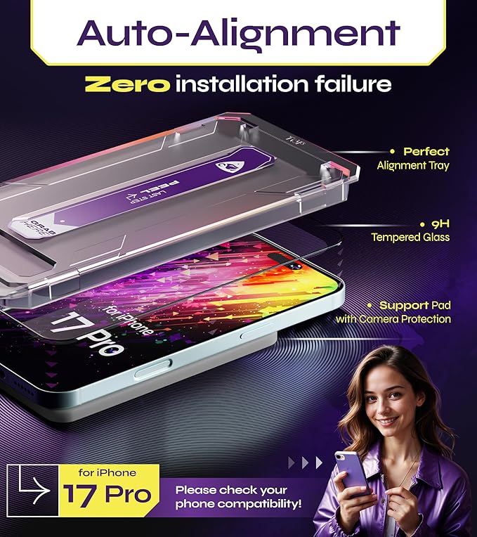 Defenslim for iPhone 17 Pro Screen Protector (2Pack) 6.3 Tempered Glass 9H Hardness Ultra HD Clear Case Friendly Easy Auto-Dust &amp Align Install Kit WonderShield