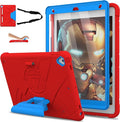 Case for iPad 9th/8th/7th Generation 10.2 inch Heavy Shockproof Cover with Screen Protector/180° Rotating Handle/Bracket/Pen Holder/Shoulder Strap Kids Case for 2021/2020/2019 (D-Red+Blue)