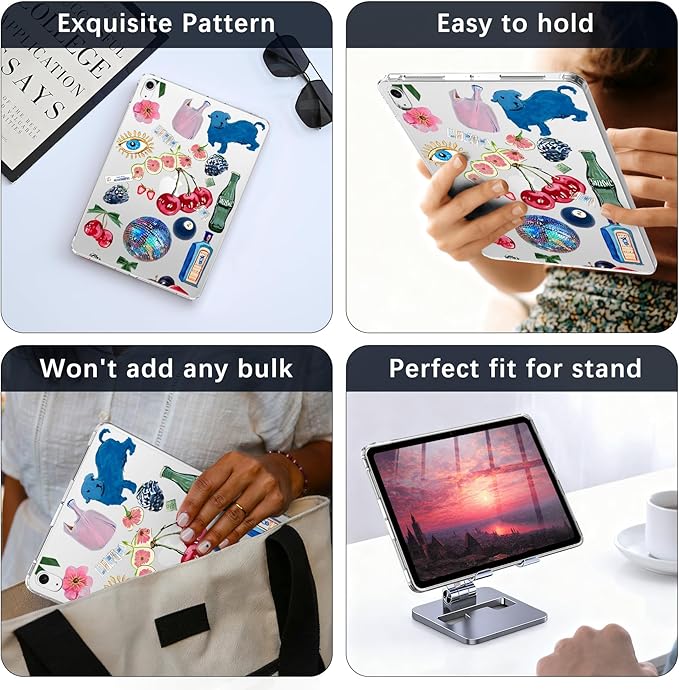 for iPad (A16) 11th Gen 2025 11/10th Gen 2022 10.9Cute Cherry Berries Crystal Clear CaseSlim Lightweight Anti-Scratch Soft TPU Bumper Hard Acrylic Back Cover for Women