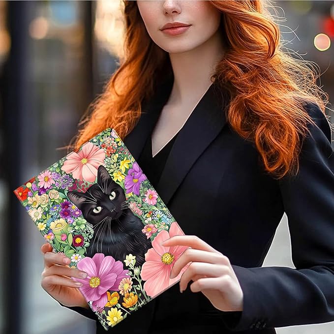 Case for Kindle Paperwhite 12th Generation 7 &amp Kindle ColorSoft Signature Edition PU Leather Protective Cover with Auto Sleep/Wake for Kindle Paperwhite 2024 – Black Cat in The Flowers