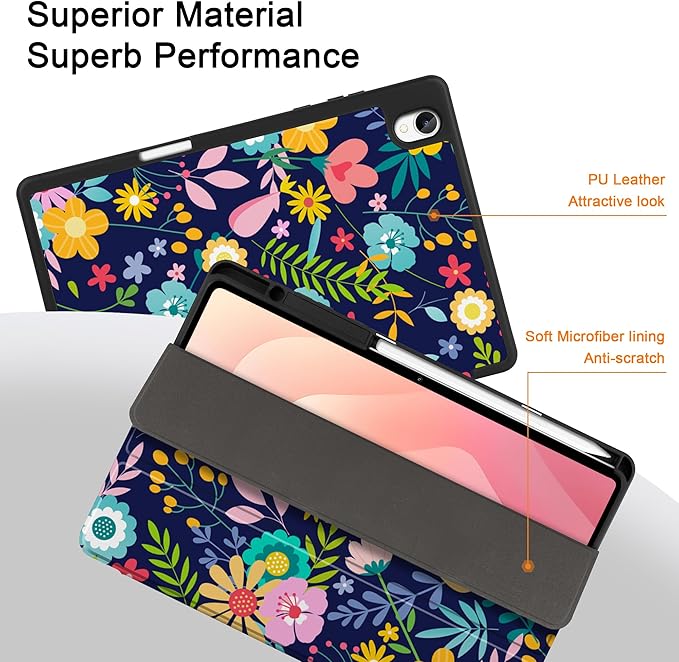 DONGKE Case for Samsung Galaxy Tab S11 5G 11 2025 Model (SM-X730/X736B) Slim Lightweight Trifold Stand Cover with S Pen Holder Auto Sleep/Wake Soft TPU Shockproof Back Beautiful Flowers