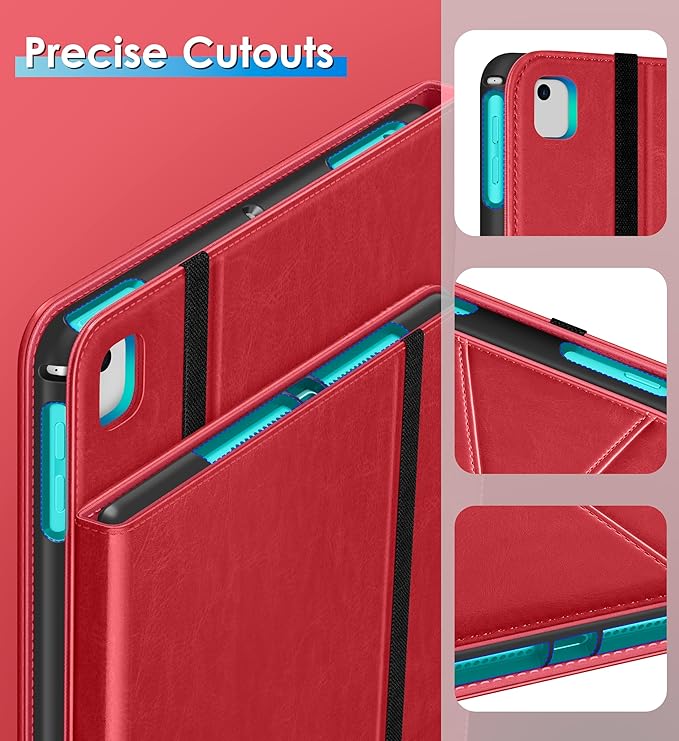 DTTO Rotating Case for iPad 6th / 5th Generation 9.7 Inch 2018/2017 iPad Air 2 / Air 1 Case 360 Degree Swiveling Premium Leather Folio Stand Cover with Pencil Holder - Auto Wake/Sleep Red