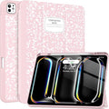 Soke Case for New iPad Pro 13 Inch (M5/M4 2025/2024 Release) with Pencil Holder Trifold Stand Shockproof [Support Apple Pencil Charging + Auto Wake/Sleep] Soft TPU Back Cover Book Pink