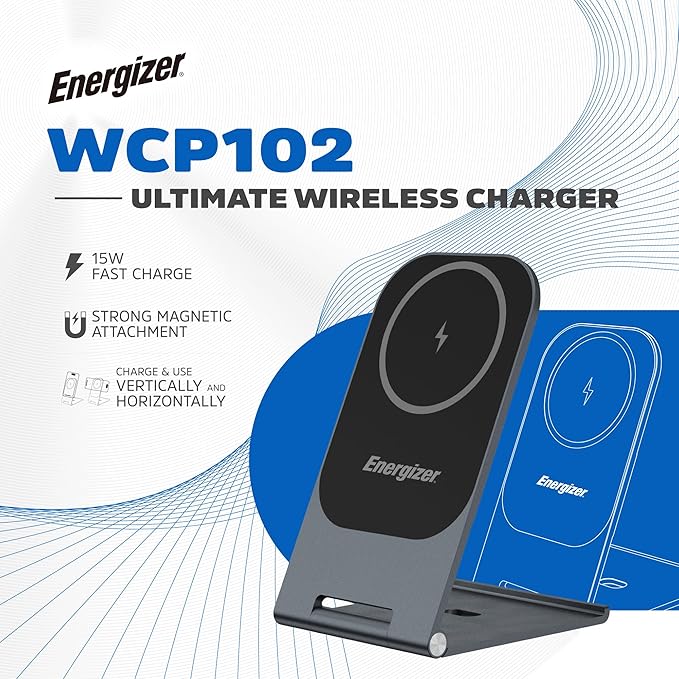 Energizer WCP102 Ultra Thin Wireless Charging Stand MagSafe 15W Max 3mm 180 Degree Adjustment Aluminium Alloy
