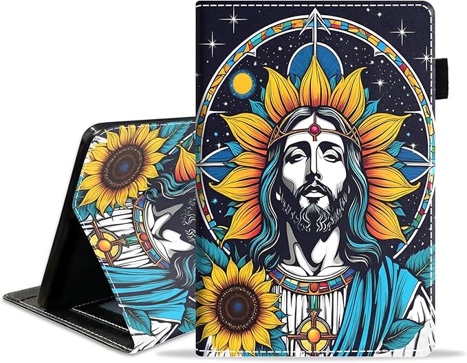 Case for Amazon Fire HD 10/HD 10 Plus Tablet 10.1 (13th/11th Generation 2023/2021 Release) Slim PU Leather Cover with Card Slot &amp Auto Wake/Sleep Christian Jesus Sunflower