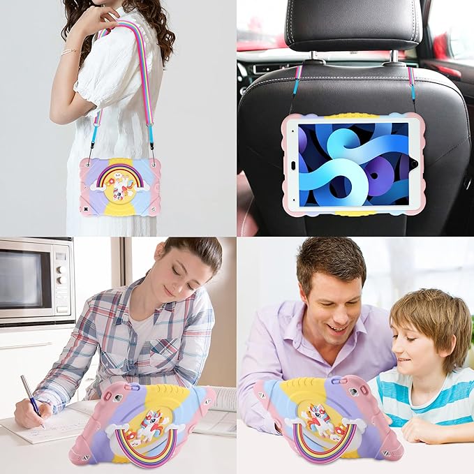 XZC Case for iPad 9th/8th/7th Generation 2021/2020/2019(10.2 inch) Unicorn Cute Cover Heavy Duty Shockproof Protective Case with Built-in Stand Strap for Kids Girls Women (Rainbow)