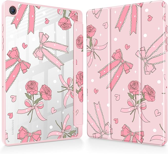 Tuiklol for Samsung Galaxy Tab A9+ Tablet 11” / A9+ Plus 2024 2023Buit-in S-Pen Holder with Clear Protective Cover Transparent Back Shell Auto Wake/Sleep Samsung Tab A9 Plus CoverBow &amp Rose