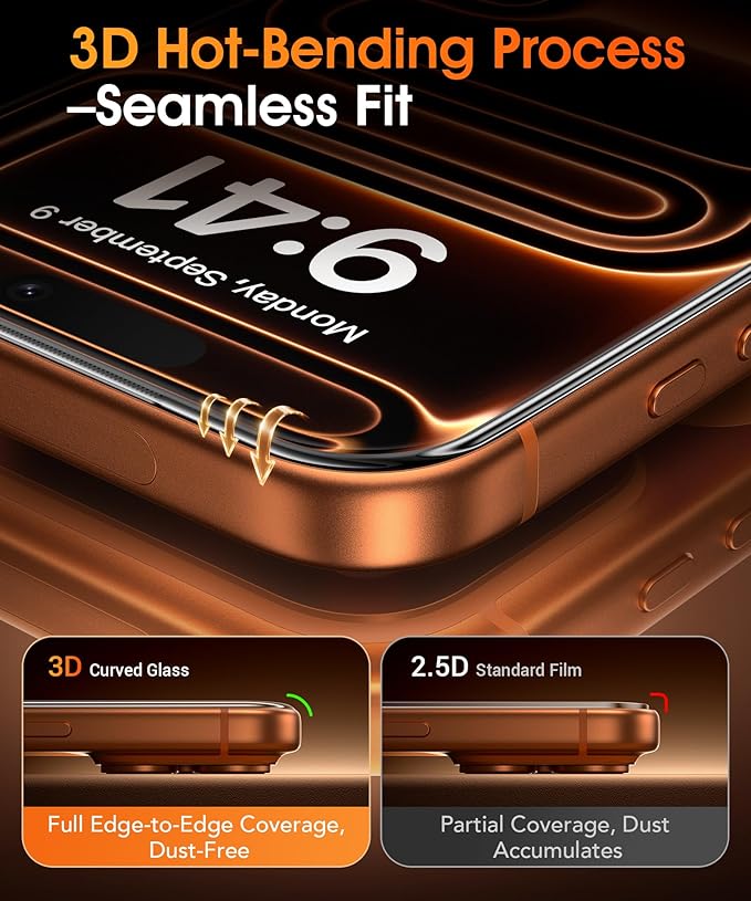 GolbinBox for iPhone 17 Pro Screen Protector [Anti-Reflection] [3D Full Coverage] 12FT Drop Protection 9H+ Hardness Anti-Fingerprint HD Clear Tempered Glass for iPhone 17Pro 6.3 2 Pack