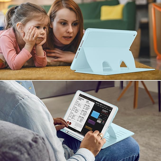 VIKESI Case for iPad 9th / 8th / 7th Generation 10.2 inch (2021/2020/2019 Released)Multiple Angles Magnetic Stand CoverShockproof BackPencil Holderand Auto Sleep/WakeIce Blue