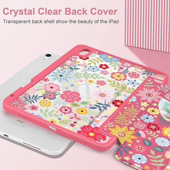 Case for iPad (A16) 11th Generation 11 inch 2025 /iPad 10th Gen 10.9 2022- Cute Patterns Hot Pink Cover with Clear Back Shell Auto Wake Sleep Trifold Stand &amp Pencil Holder Giraffe