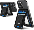 For Magsafe Wallet Stand Strongest Magnetic Wallet for iPhone 17/16/15/14/13/12 Series ID Window 4 Card Slots Fit 9 Cards Vegan Leather RFID Blocking Black Carbon Fiber