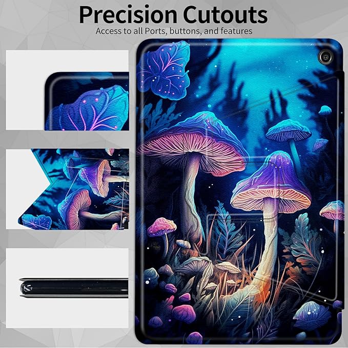 Case for All-New Kindle Fire HD 10 &amp 10 Plus Tablet (11th Generation2021 Release) 10.1360 Degree Rotating Swivel Stand Protective Cover for Fire HD 10 TabletColorful Mushrooms