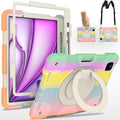 Case for iPad Air 11 inch Case M3 2025/ M2 2024 (Air 7th/6th Generation) Heavy Duty Shockproof Cover with Screen Protector 360° Rotating Stand Pencil Holder Shoulder Strap (Colorful Pink)