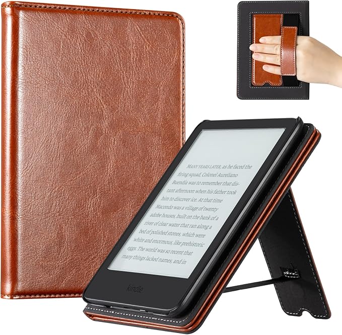 CoBak Case for 6 E-Reader - PU Leather Smart Cover with Auto Sleep/Wake &amp Hand Strap not Compatible with Kobo ClaraBrown