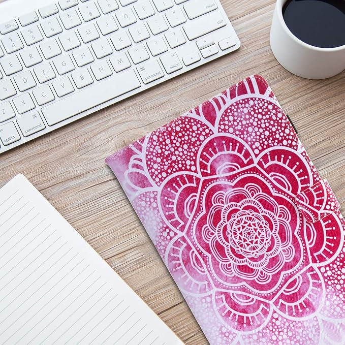 Dteck for Fire HD 8 (8th/7th/6th Generation) Smart Folio Case 2018/2017/2016 Release (8) with Auto Sleep Wake/Stand/Card Slots/Stylus PU Leather Protective Cute Slim Magnetic Cover Pink Mandala