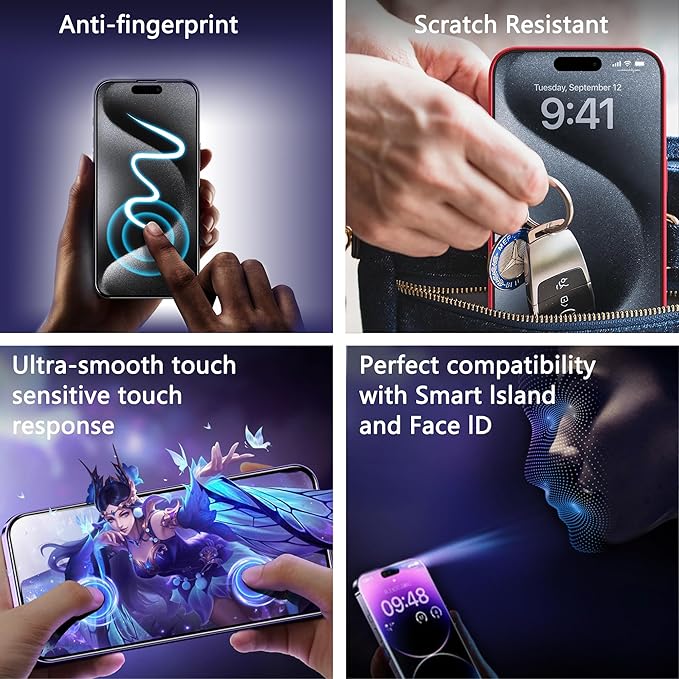 2 Pack Anti-Spy Privacy Screen Protector for iPhone 17 Pro (6.3-Inch)9H Tempered GlassFull CoverageAnti-FingerprintAuto Dust RemovalBubble-FreeEasy Installation