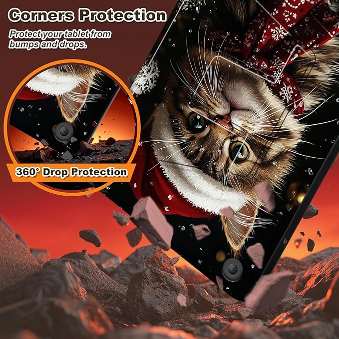 Case for Kindle Fire HD 8 &amp 8 Plus Tablet(12th/10th Gen 2024/2022/2020) 360 Degree Rotating Swivel Stand Flip Cover with Auto Sleep/Wake Christmas Cat