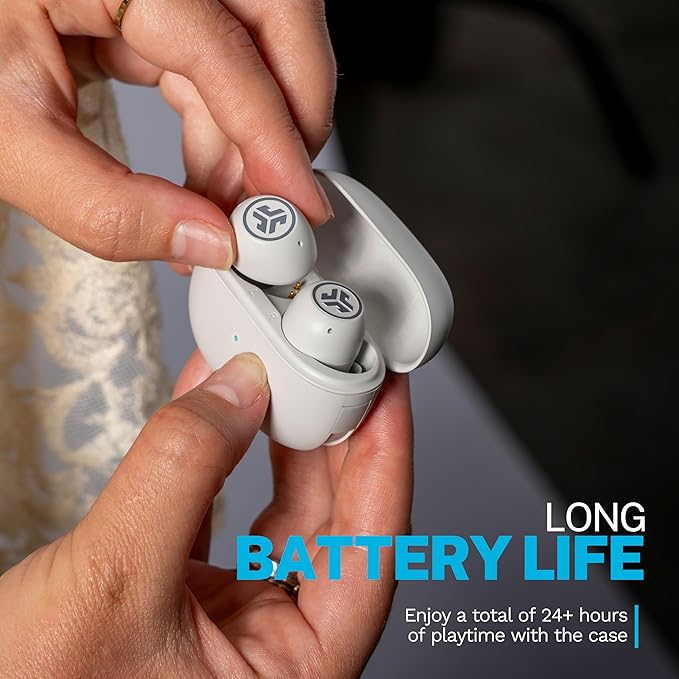 JLab Go Pop ANC True Wireless Earbuds &amp Charging Case Cloud White Active Noise Cancelling 10mm Drivers Dual Connect Customize Your Sound with App Be Aware Mode Compact Fit MEMS Microphone