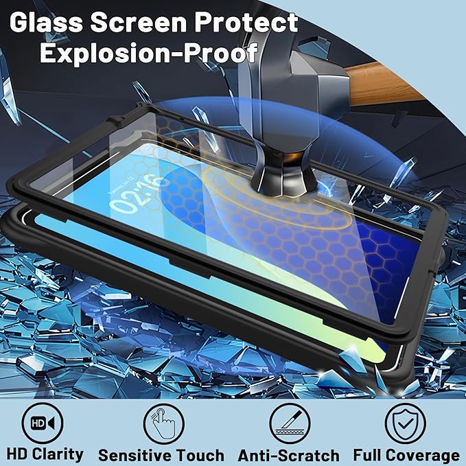 Case for iPad (A16) 11th/10th Generation 11''/10.9'' (2025/2022) with HD Screen Protector Strong Military-Grade Full-Body Shockproof Protection 360° Rotate Hand Strap/Stand Black