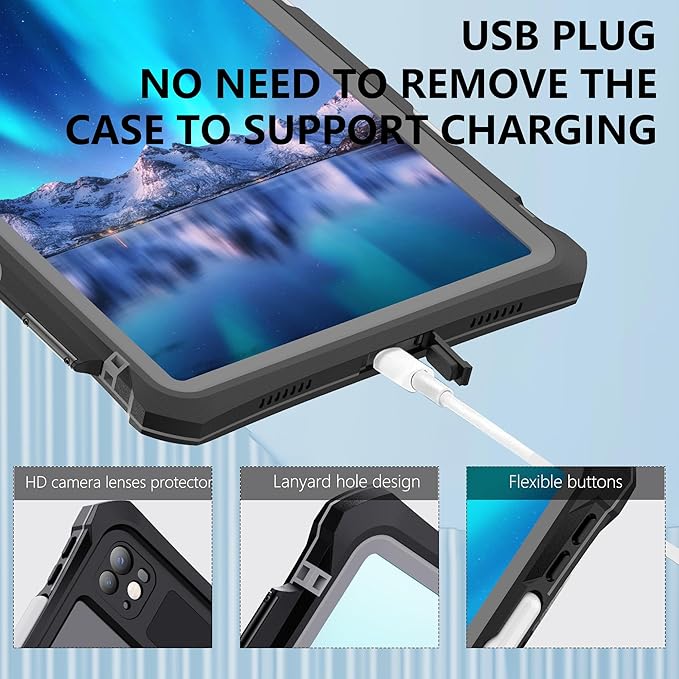 IP68 Waterproof Case for iPad Pro 11-inch M4 2024 with [Pencil Holder] [Swivel Kickstand] [Hand Grip] Shock-Dust-Proof Full-Sealing Watertight Cover Compatible with Magic Keyboard A2836/A2837