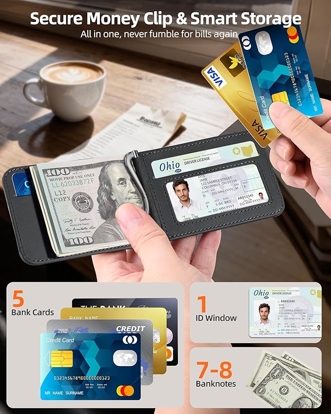 ExtreLife For Magsafe Wallet with Money Clip Strongest Magnetic Wallet for iPhone 17/16/15/14/13/12 Series Adjustable Stand ID Window 5 Card Holder RFID Blocking Not for 13/12 Mini Black