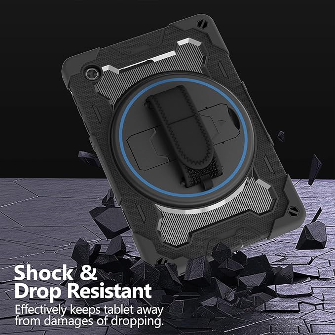 Tablet Case for Lenovo Tab M10 HD 2nd Genneration 10.1 2020 Model (TB-X306F TB-X306X) Rugged Protection Cover with Hand and Shoulder Strap 360 Rotating Kickstand Black