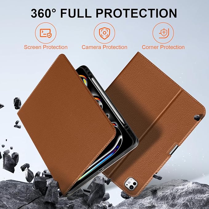 for iPad Pro 13 inch Case (M4/M5) 2024/2025 Premium Microfiber Leather Business Folio Stand Cover with Pencil Holder - Auto Wake/Sleep and Multiple Viewing AnglesBrown