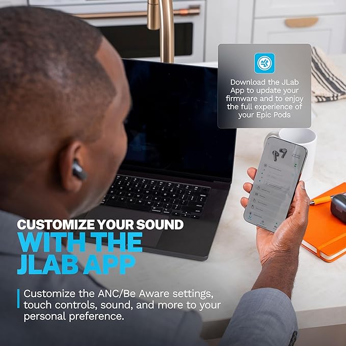 JLab Epic Pods ANC True Wireless Bluetooth Earbuds Hybrid Dual Driver System Knowles Balanced Armature Adaptive Noise Canceling 56+ Hours Playtime Custom Sound via App Wireless Charging Black