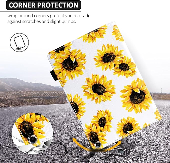 Dteck Case for All-New Fire HD 10 &amp HD 10 Plus Tablet (2021 Release 11th Generation) - Slim Multi-Angle Folio Stand Premium PU Leather Protective Smart Cover with Auto Wake Sleep Sunflower