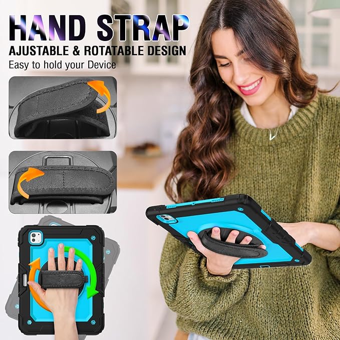 Herize Case Compatible with iPad Pro 13 Inch Case M4 with Screen Protector Pen Holder | Case for iPad Pro 7th Gen Model A2925/A2926/A3007 | Heavy Duty Rugged Case W/Stand Hand Shoulder Strap