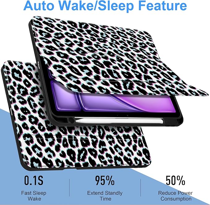 TWOLSKOO Case for iPad Air 11-inch (M4 2026 / M3 2025 / M2 2024) Clear Acrylic Back with TPU Bumper Pencil Holder Trifold Stand Auto Sleep/Wake Black Leopard