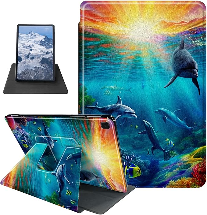 Ocean with Dolphins Pattern Case for Samsung Galaxy Tab A7 10.4 Inch(2022/2020)(SM-T500/T503/T505/T507/T509)BFDHGQZC 360 Degree Rotating Stand Protective Cover with Auto Sleep/Wake