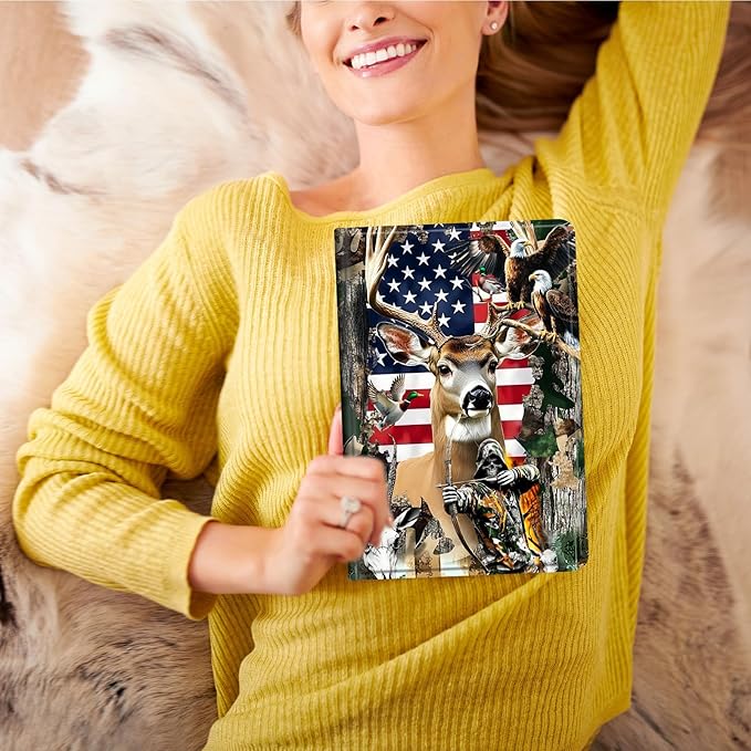 Case for All-New 7 Kindle Paperwhite 12th Gen 2024 &amp Kindle Colorsoft Signature EditionPU Leather Cover with Auto Sleep Wake FeatureCamo Camouflage Deer Flag