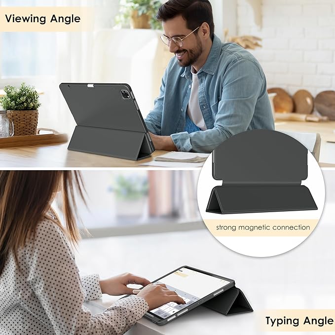 DTTO for iPad Air 13 Inch Case M4/M3/M2 2026/2025/2024 iPad Pro 12.9 Inch Case (6th/5th/4th/3rd Gen) Smart Slim Trifold Stand Soft Cover with Pencil Holder Dark Gray