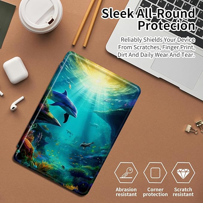 Case for Amazon Kindle Fire Max 11 Case (13th Generation 2023 Release) 11360 Degree Rotating Swivel Stand Protective Cover for Kindle Fire Max 11 2023Dolphins Fish and Turtle