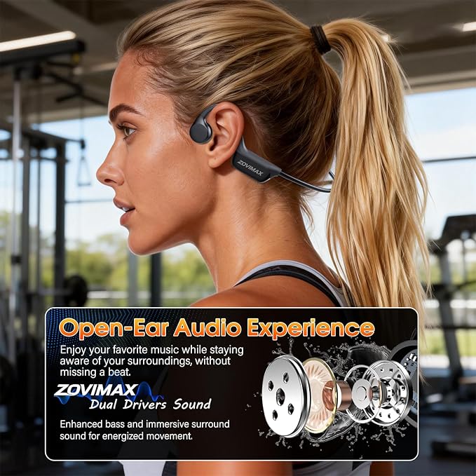 Bone Conduction Headphones Bluetooth 6.0 Earbuds Open Ear Headphones with Dual Driver Sound LED Display IP67 for Sport / running Dual Device Connection &amp Low-Latency Game Mode12 Hours Playtim
