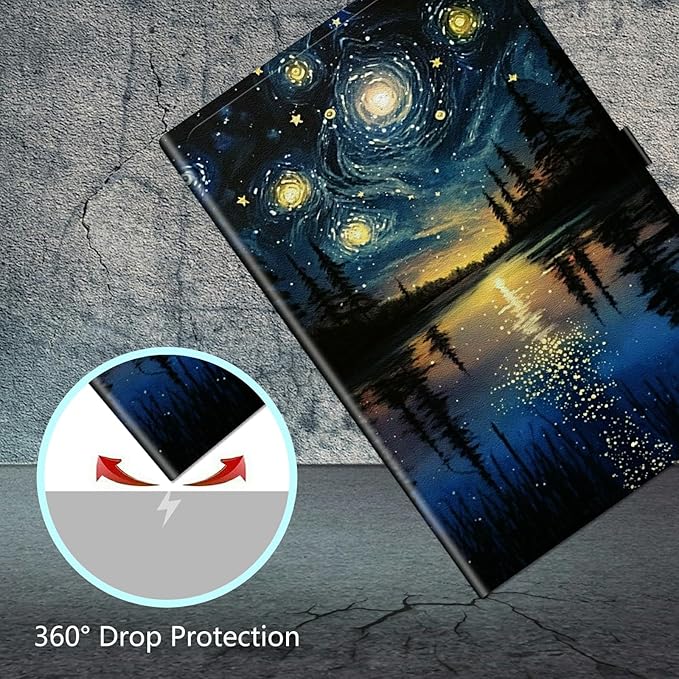 Rossy Universal Tablet Case 8 inch 9 inch PU Leather Stand Folio Protective Cover for 8-9 Tablet Shell Case with 360 Degree Rotatable Kickstand and Multiple Viewing AnglesArt Starry Night