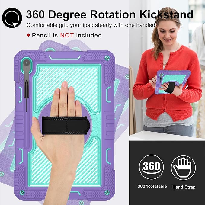 Tablet Case Compatible with Samsung Galaxy Tab S10 FE Plus 13.1 Inch 2025 Model (SM-X620/X626) CaseHeavy Duty Shockproof Rugged Protection Cover Stand &ampHand Strap+Shoulder Strap(Purple)