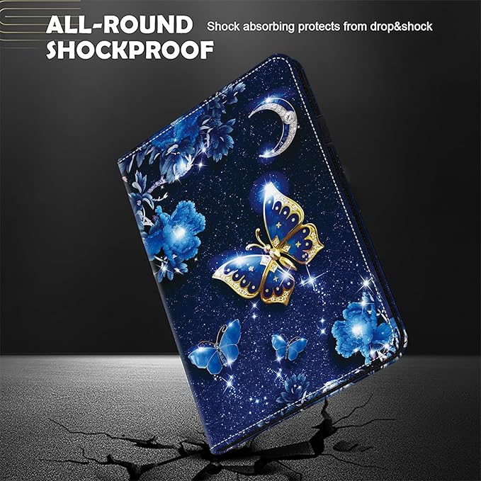 ALILANG Case for All-New Amazon Fire HD 8 &amp 8 Plus (12/10th Gen 2024/2022/2020) 8 Tablet Lightweight Folio Shockproof Folding Stand Protector Cover for Fire HD 8 Case -Sparkle Blue Butterfly