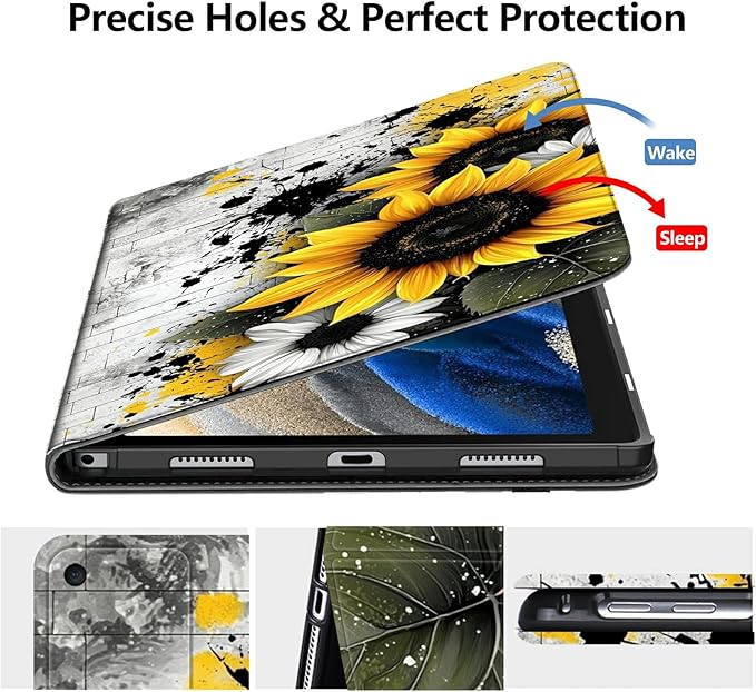 Case for Amazon Fire HD 10 and 10 Plus Tablet (13th/11th Generation 2023/2021 Release) 10.1 PU Leather Smart Protective Cover with Auto Sleep/Wake for Fire HD 10 2023Wood Sunflower