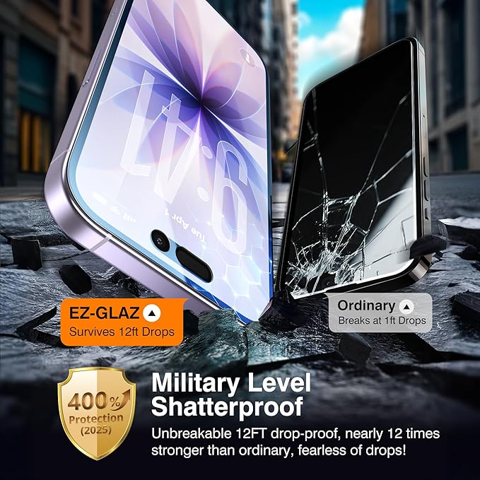 EZ-GLAZ- 4 Pack for iPhone 17 Privacy Screen Protector [6.3] With 2 Pack Camera Lens Protector 9H+ Hardness 12FT Military Grade Shatterproof Scratch Resistant Durable Tempered Glass Film with Flawle