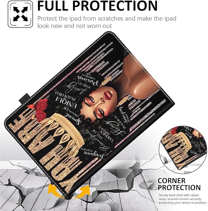 Case for Amazon Fire HD 10 Tablet (9th/7th/5th Generation2019/2017/2015 Release) Multi-Angle Smart Stand Cover Auto Sleep/WakeAfrican American Black Afro Women Girl Inspirational Quotes