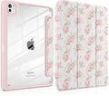 Case for iPad Pro 11 Inch (M5 2025 M4 2024) – [Built-in Pencil Holder] Shockproof &amp Stylish Clear Hard Back + Soft TPU Edge Magnetic Trifold Stand Auto Wake/Sleep Little Rose